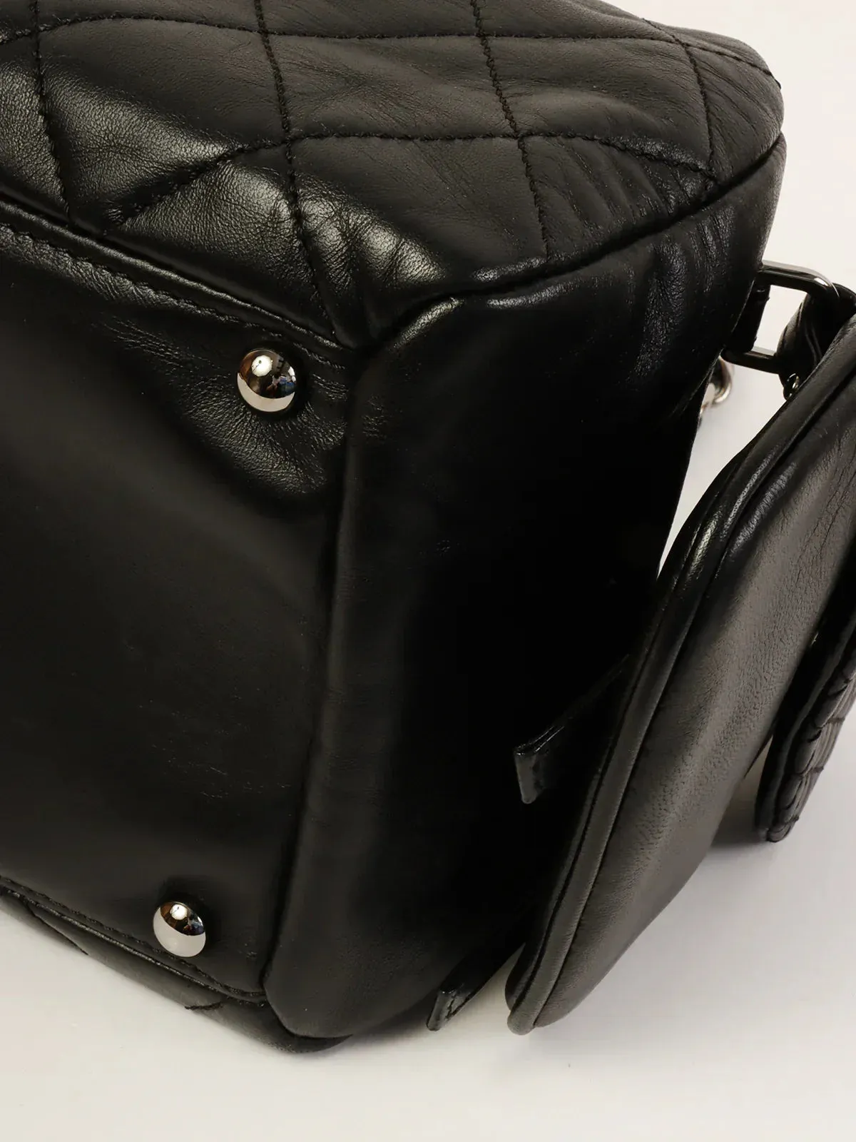 CHANEL Around 2007 Made Double Pockets Cc Mark Plate Chain Shoulder Bag Black