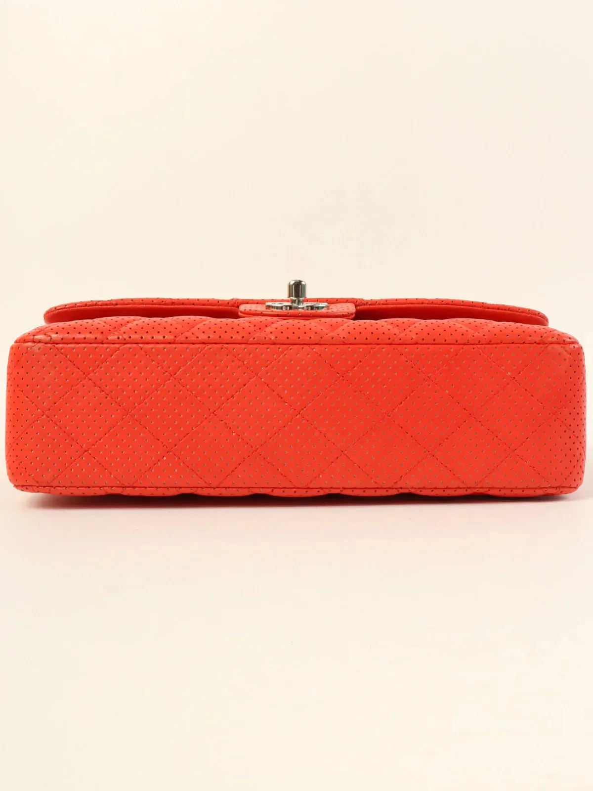 CHANEL Around 2007 Made Punching Leather Turn-Lock Chain Shoulder Bag Red