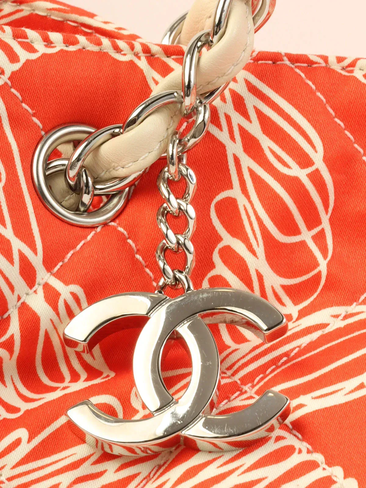 CHANEL Around 2008 Made Cc Mark Charm Multi Motif Shoulder Bag Red