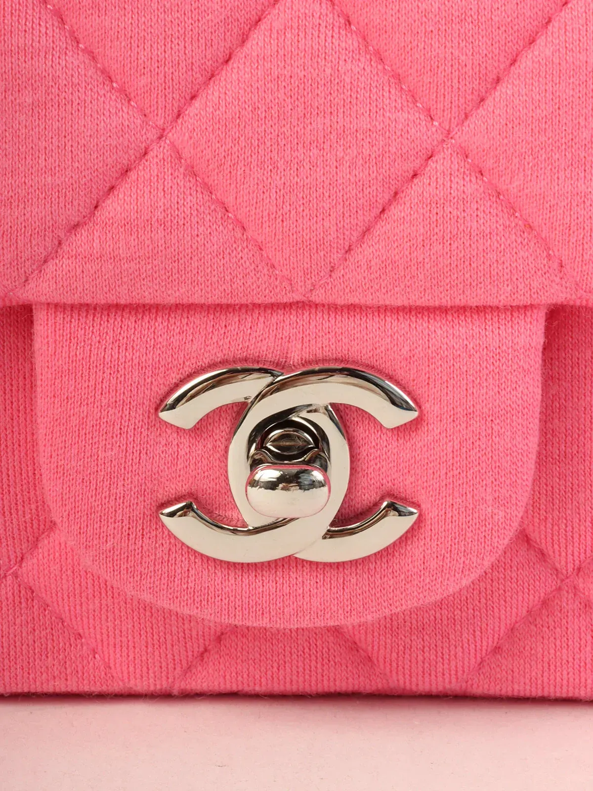 CHANEL Around 2014 Made Cotton Turn-Lock Shoulder Bag Pink