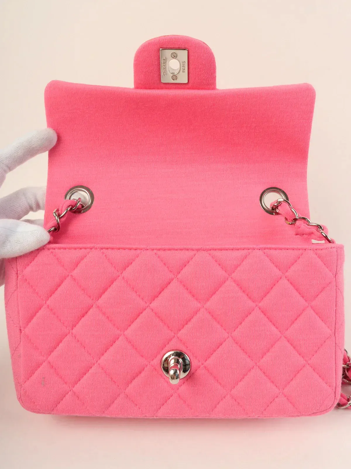 CHANEL Around 2014 Made Cotton Turn-Lock Shoulder Bag Pink
