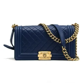 Chanel Boy Chain Shoulder Bag Leather Blue