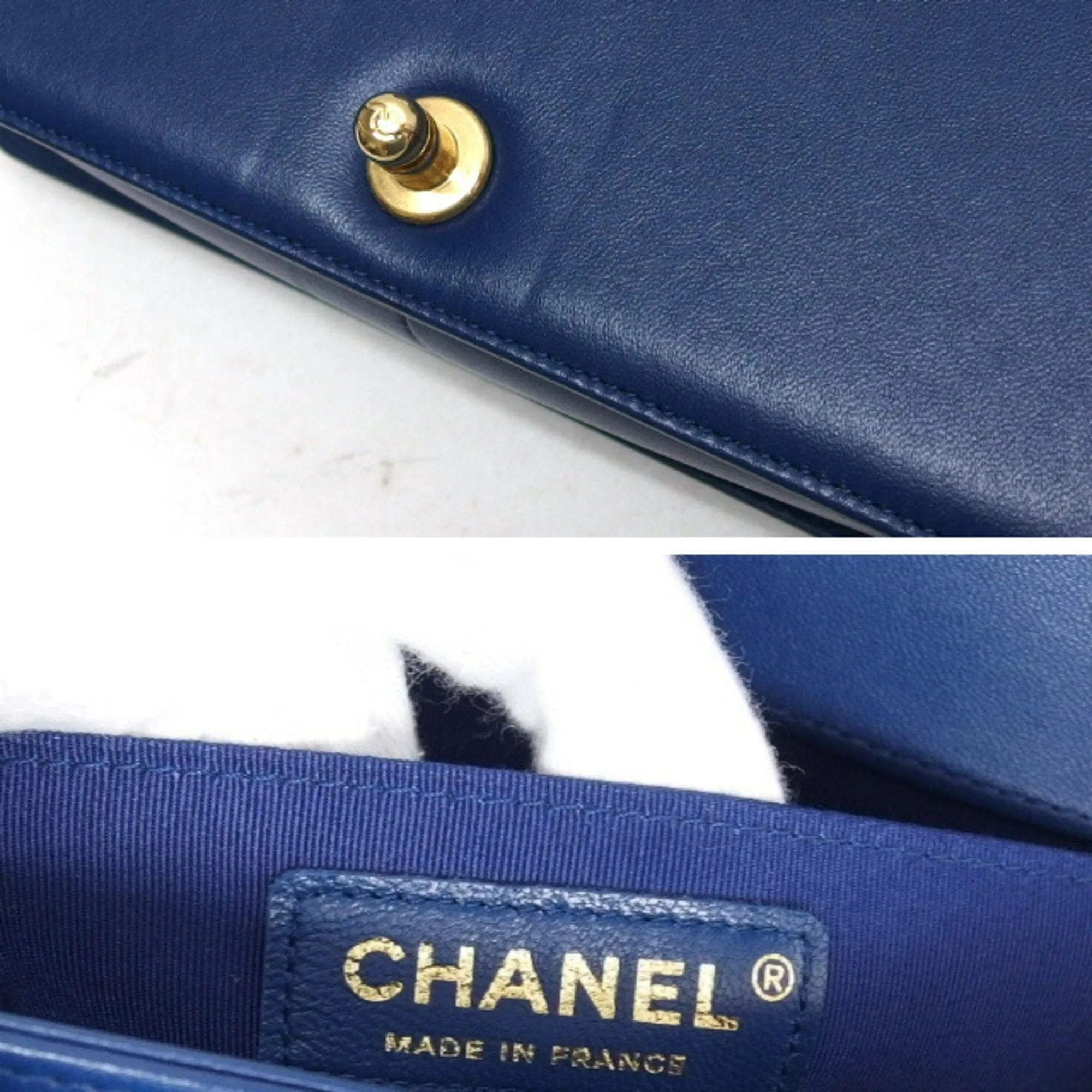 Chanel Boy Chain Shoulder Bag Leather Blue