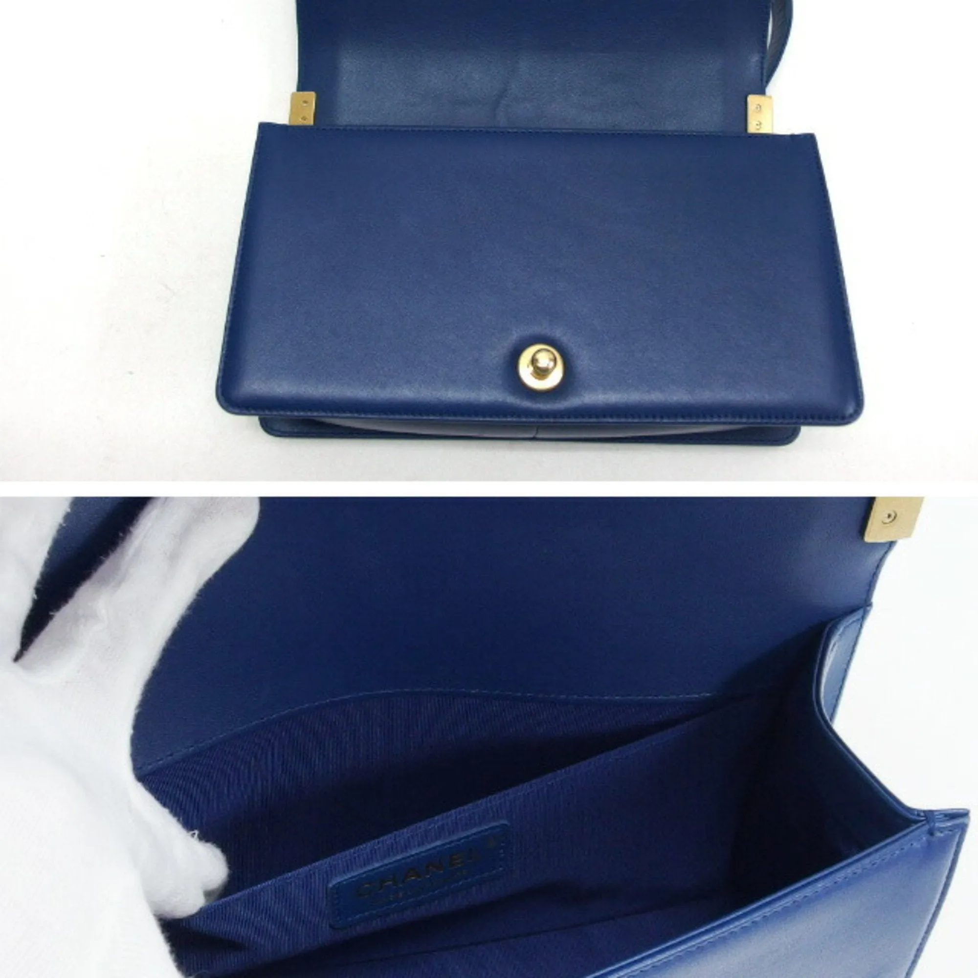 Chanel Boy Chain Shoulder Bag Leather Blue