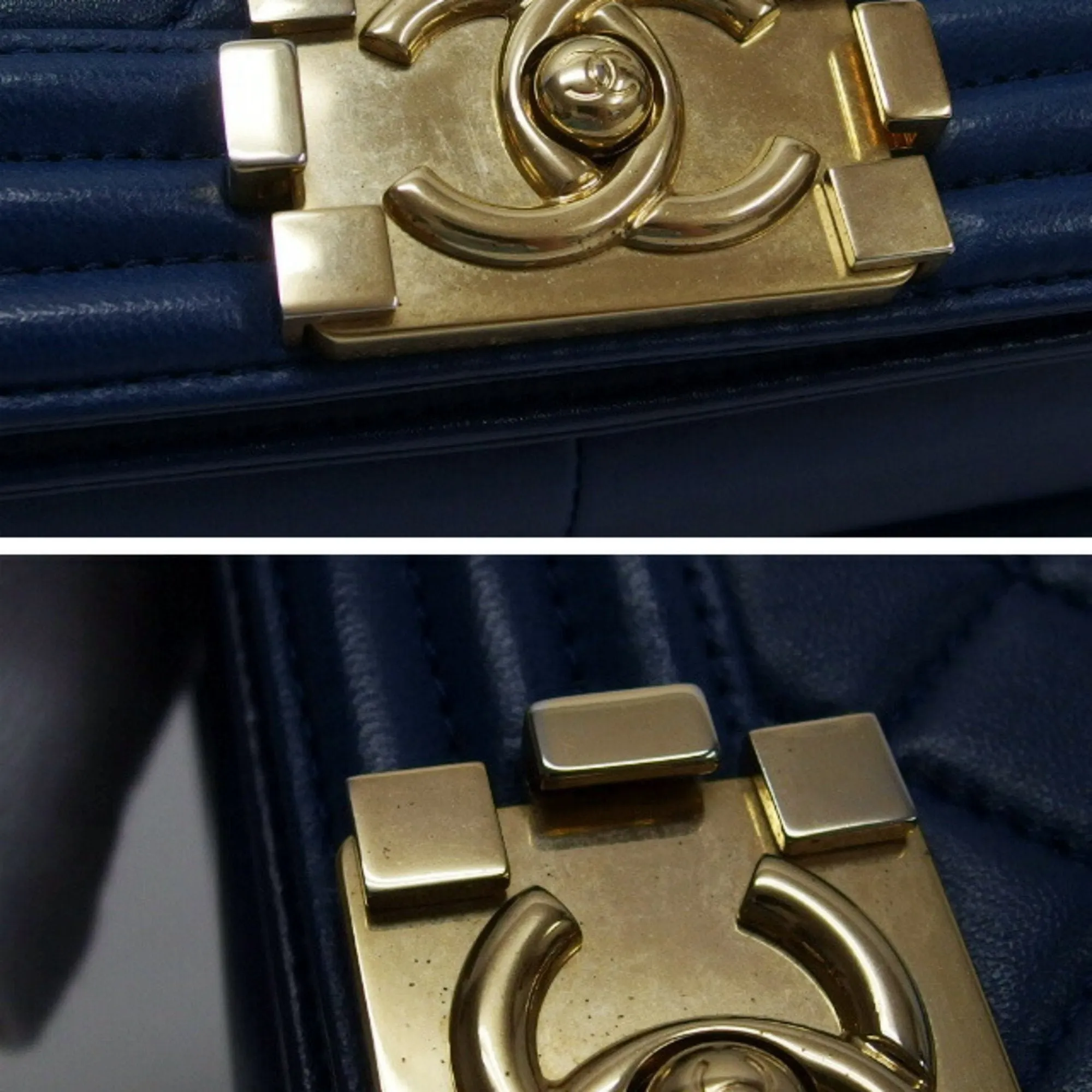 Chanel Boy Chain Shoulder Bag Leather Blue