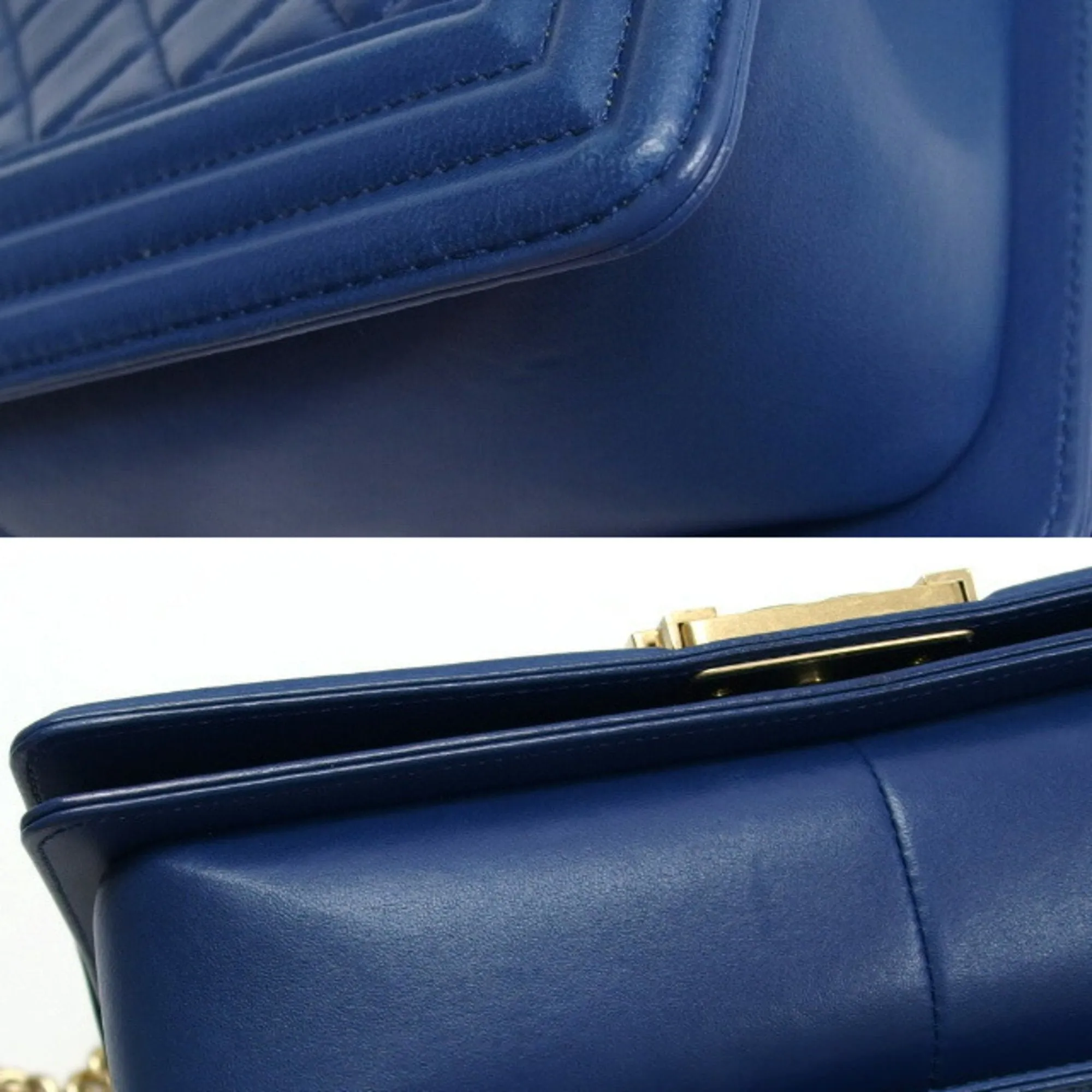 Chanel Boy Chain Shoulder Bag Leather Blue