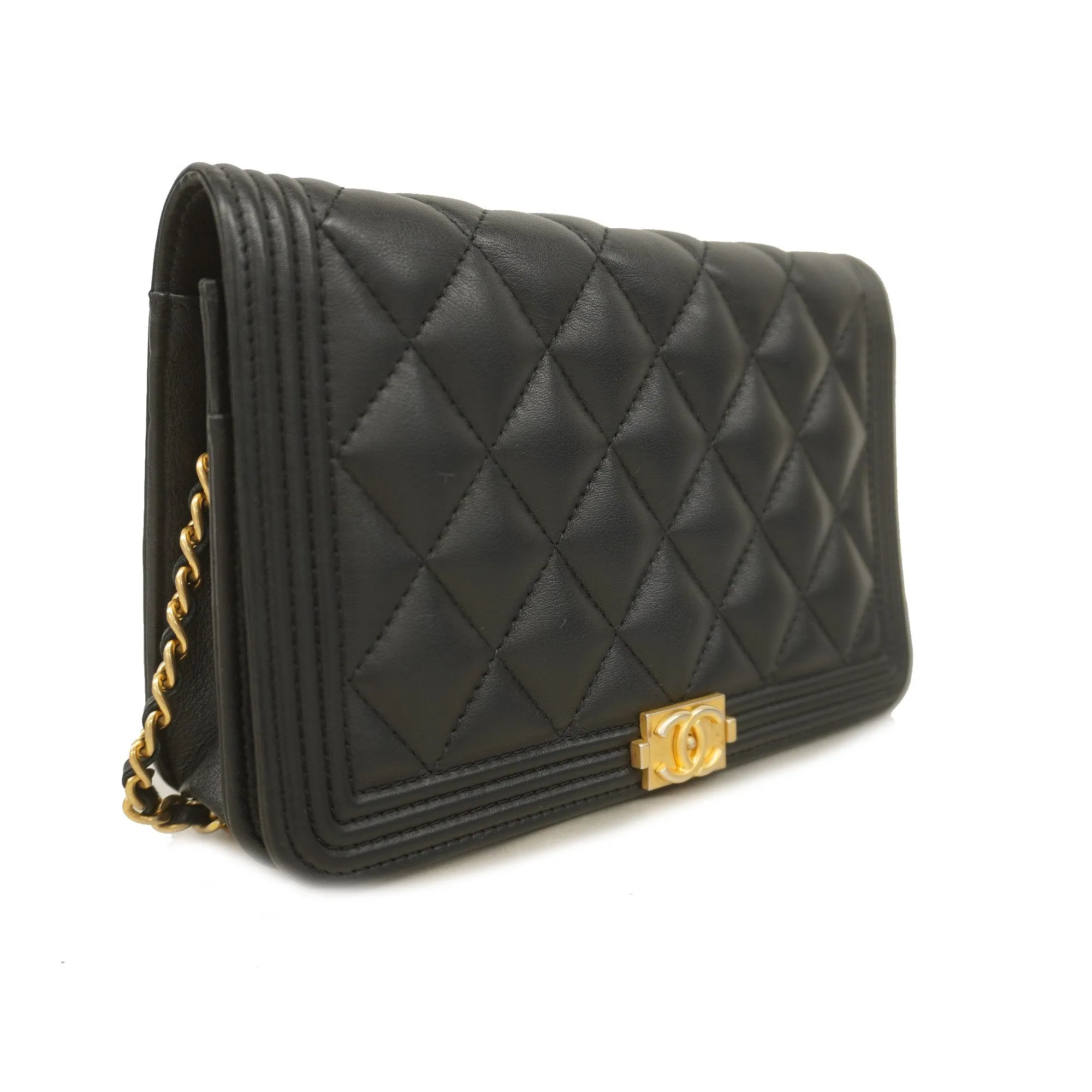 Chanel Boy Chanel Chain Wallet Gold Hardware Women's Lambskin Black