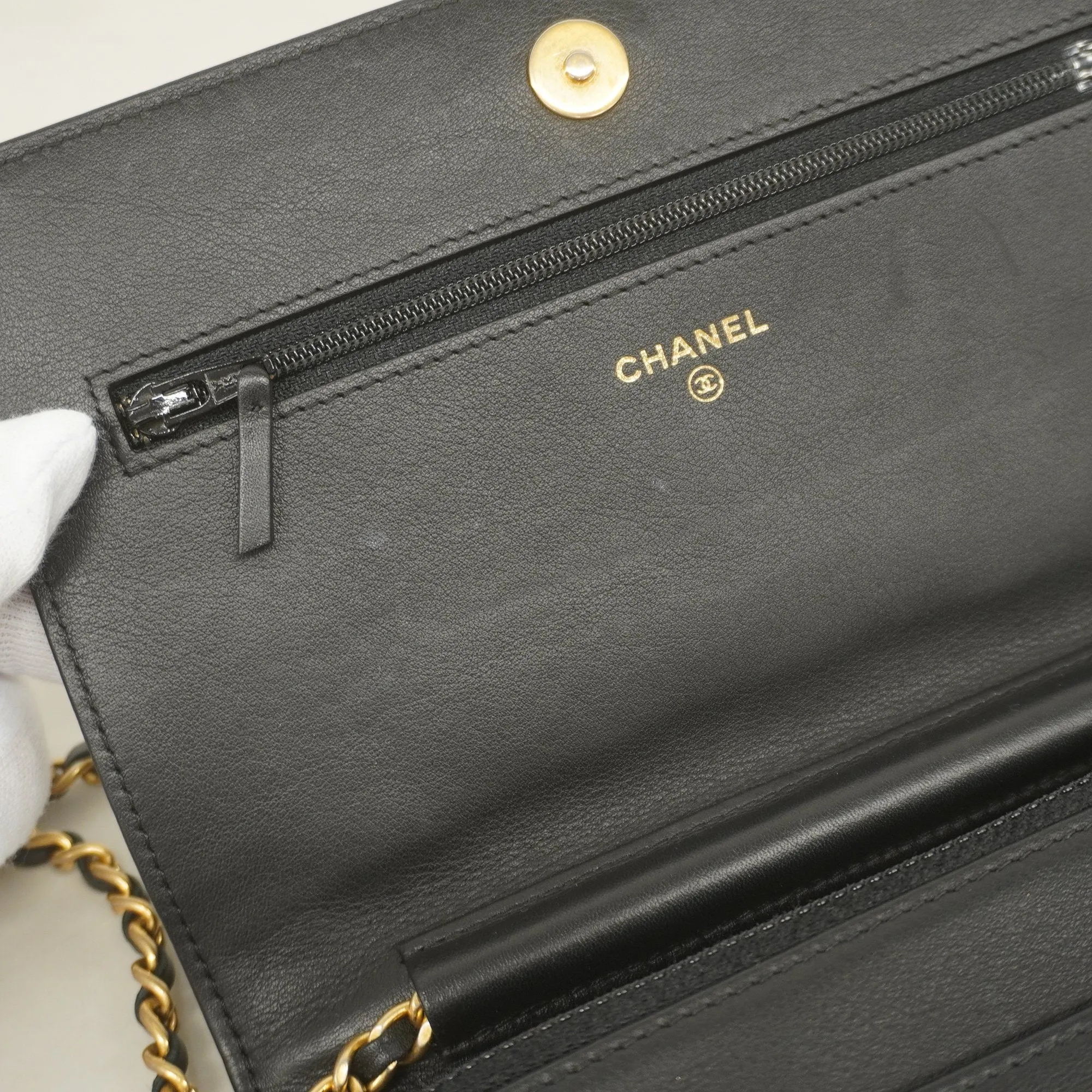 Chanel Boy Chanel Chain Wallet Gold Hardware Women's Lambskin Black