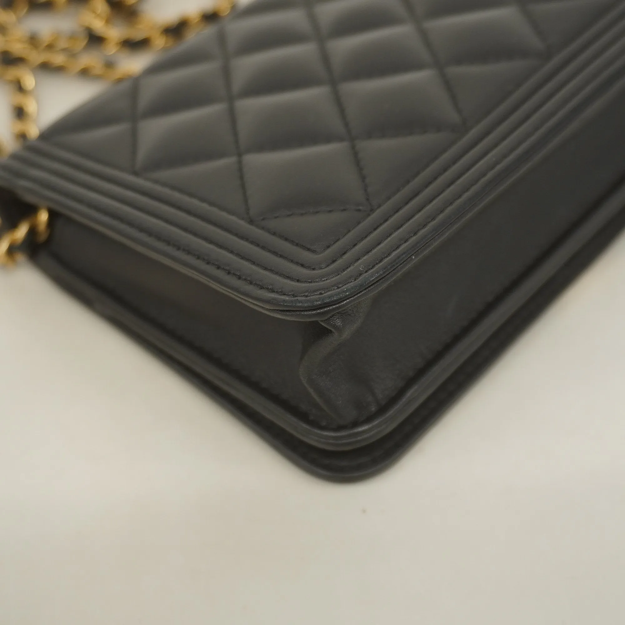 Chanel Boy Chanel Chain Wallet Gold Hardware Women's Lambskin Black