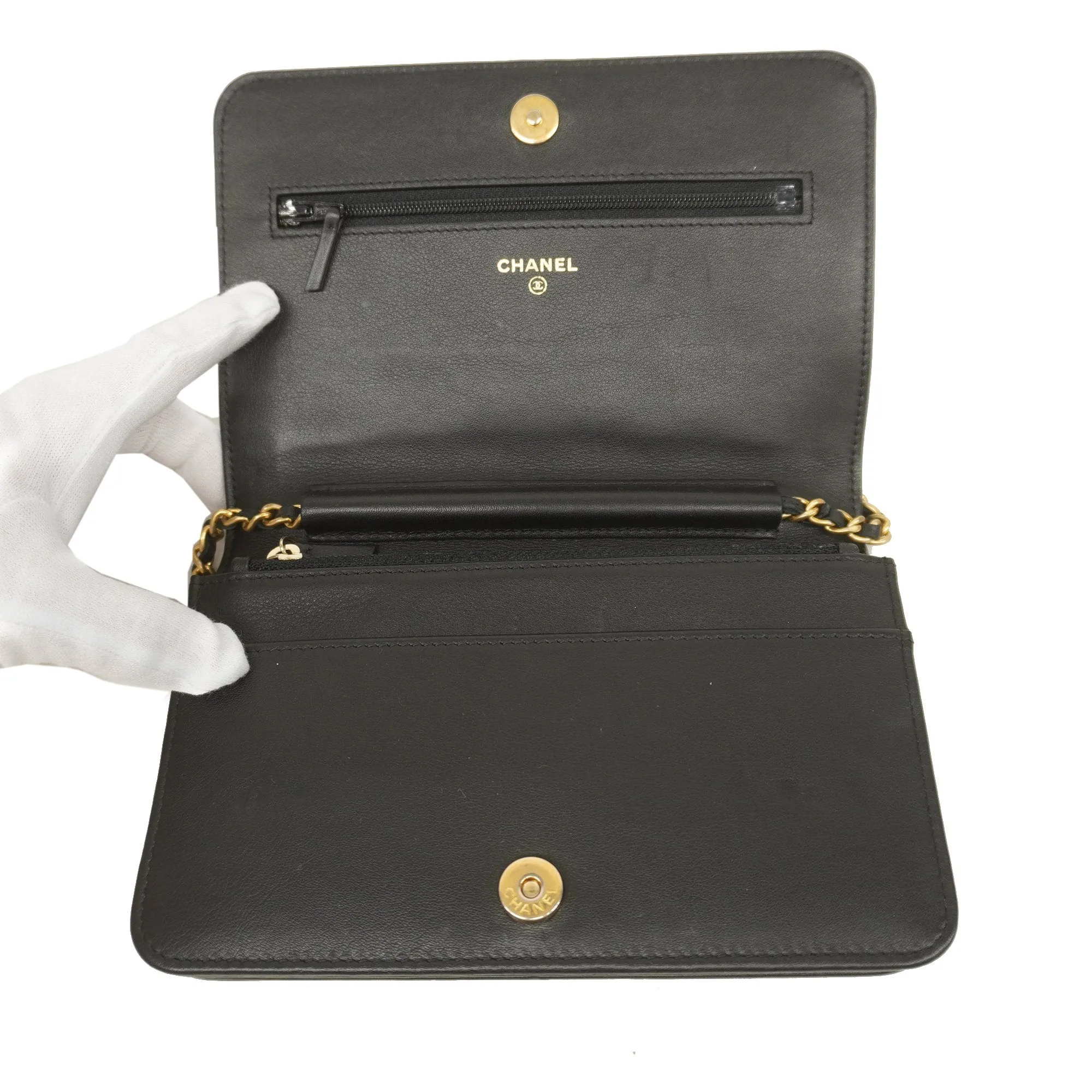 Chanel Boy Chanel Chain Wallet Gold Hardware Women's Lambskin Black