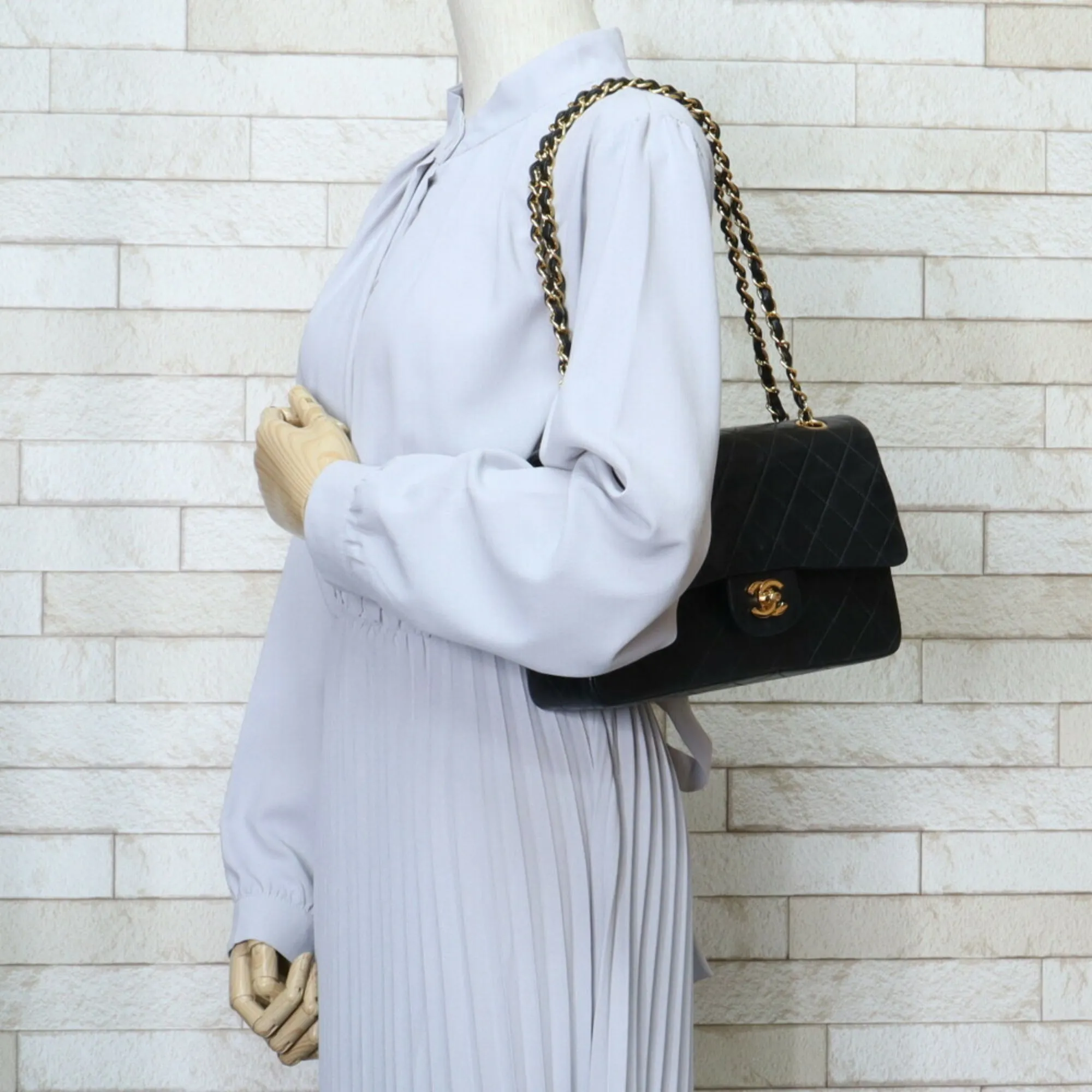 CHANEL chain matelasse shoulder bag lambskin black ladies