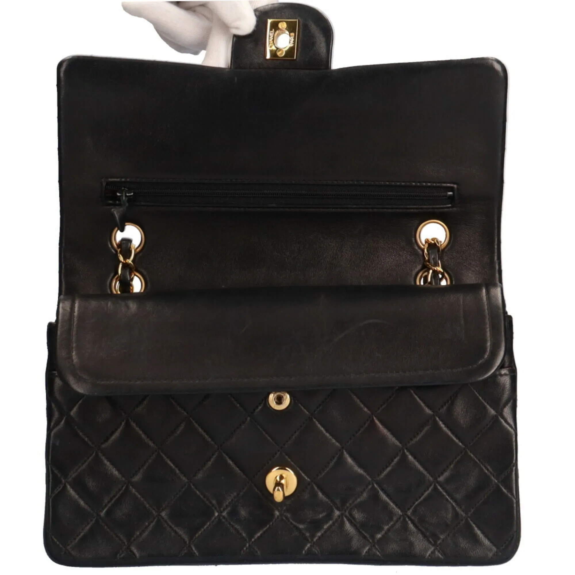 CHANEL chain matelasse shoulder bag lambskin black ladies