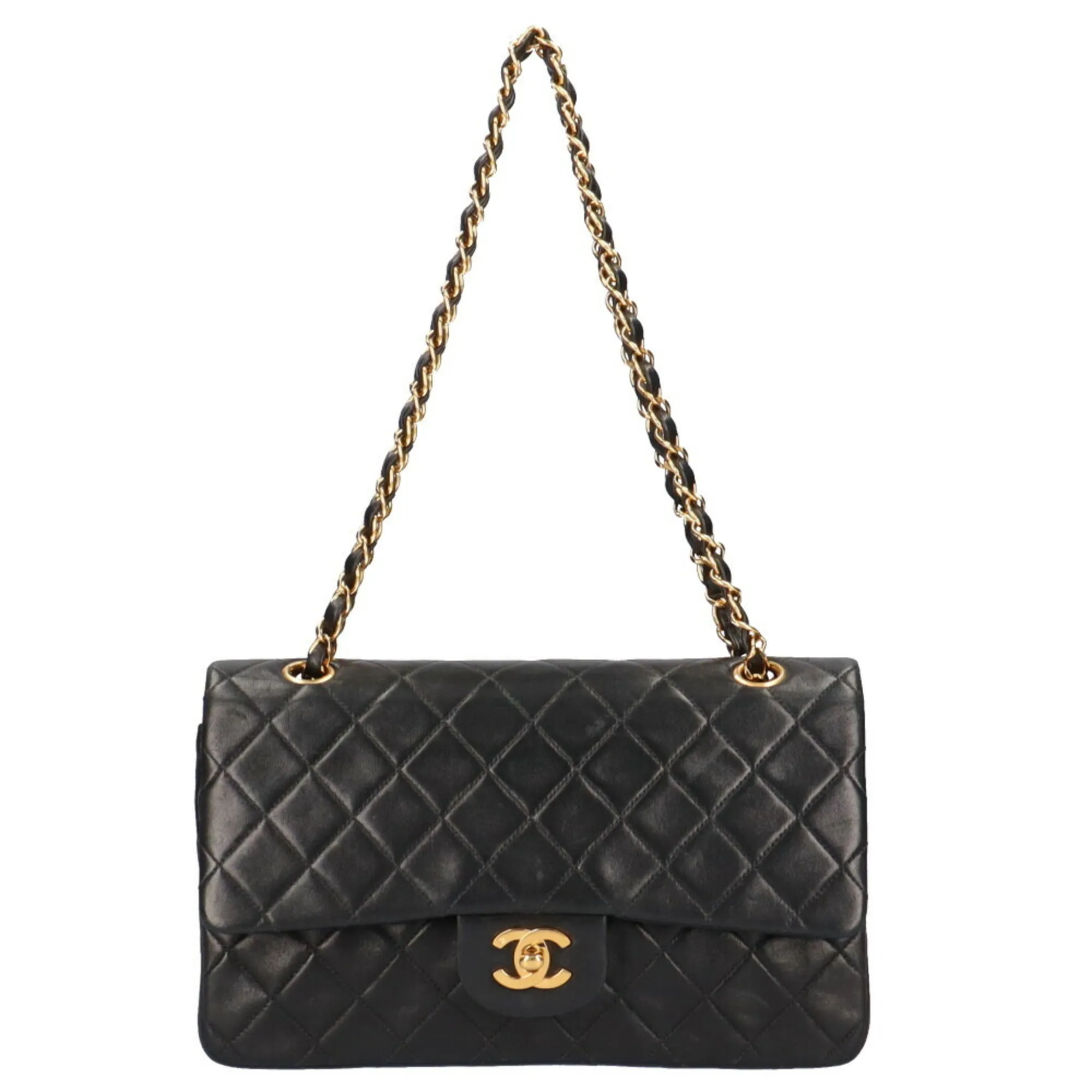 CHANEL chain matelasse shoulder bag lambskin black ladies