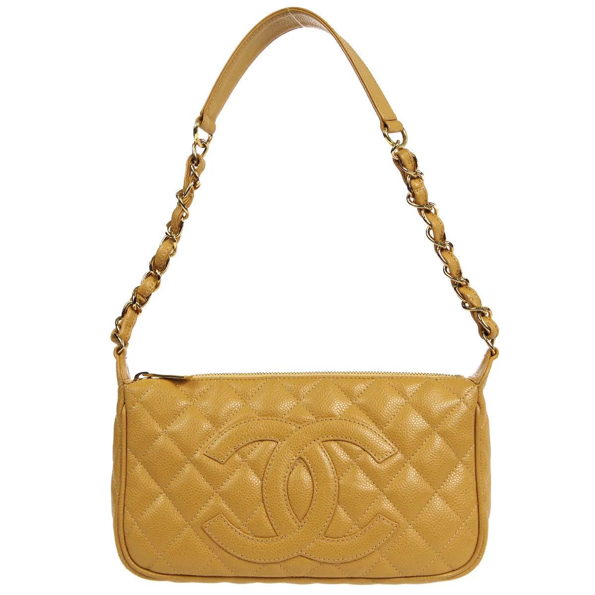 CHANEL Chain Shoulder Bag Beige Caviar