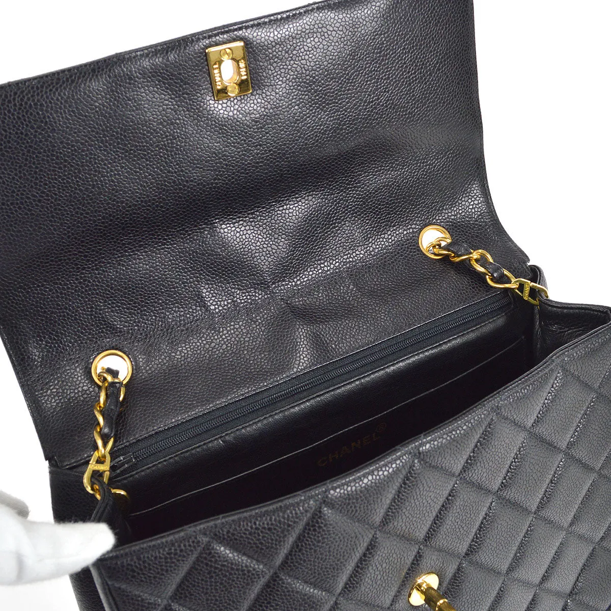 CHANEL Chain Shoulder Bag Black Caviar