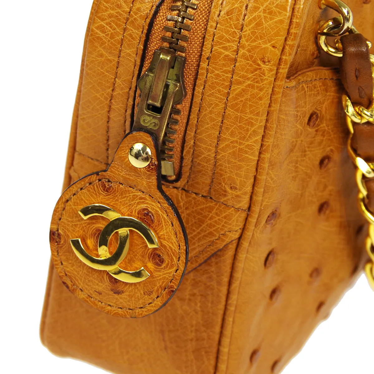 CHANEL * Chain Shoulder Bag Brown Ostrich