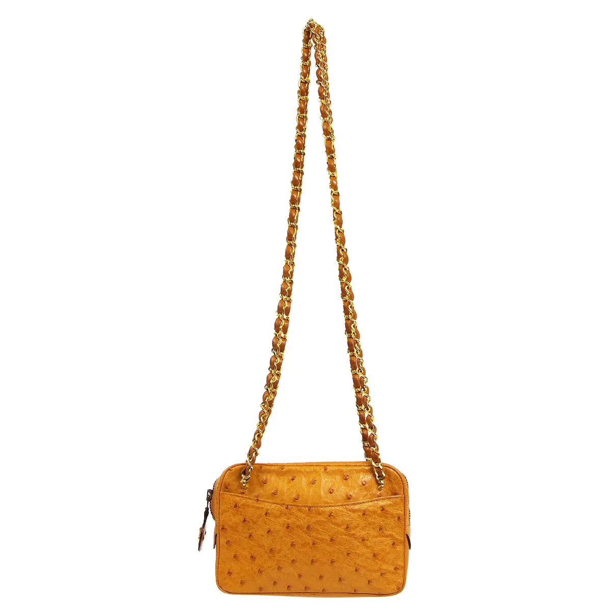 CHANEL * Chain Shoulder Bag Brown Ostrich
