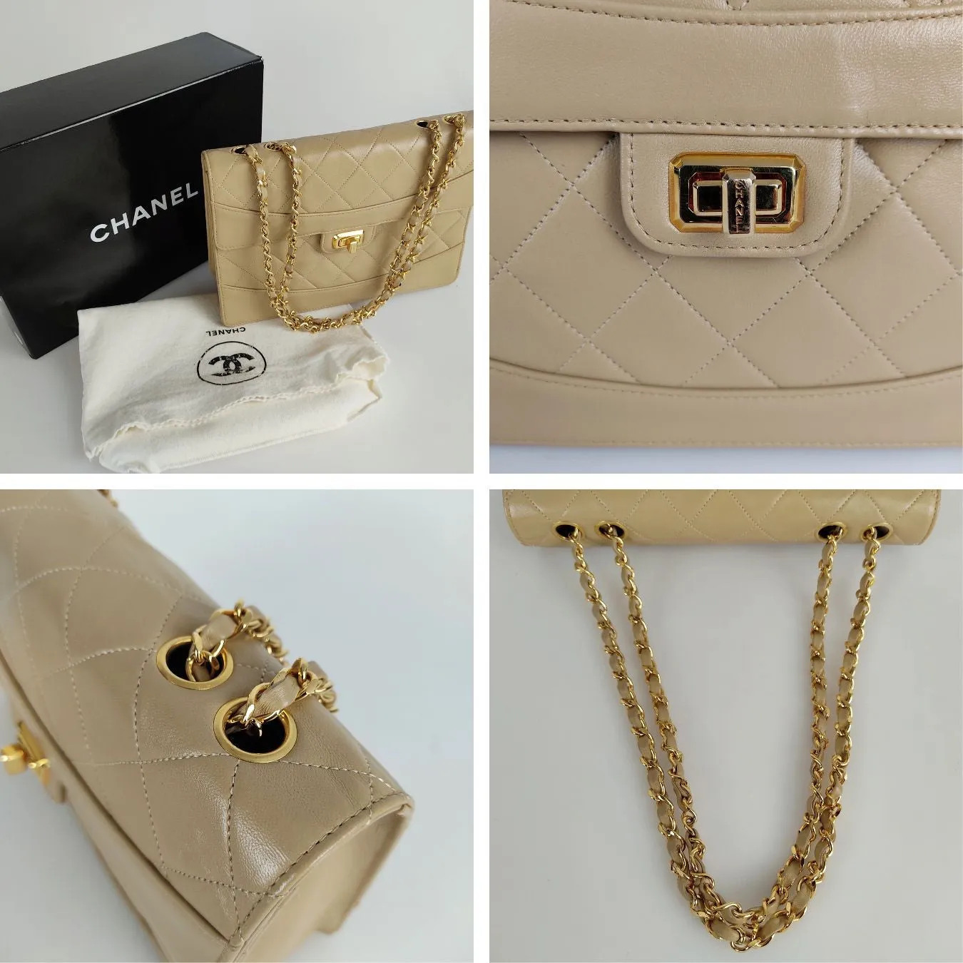 CHANEL Chanel Chanel Timeless Classica turn lock bag in beige leather