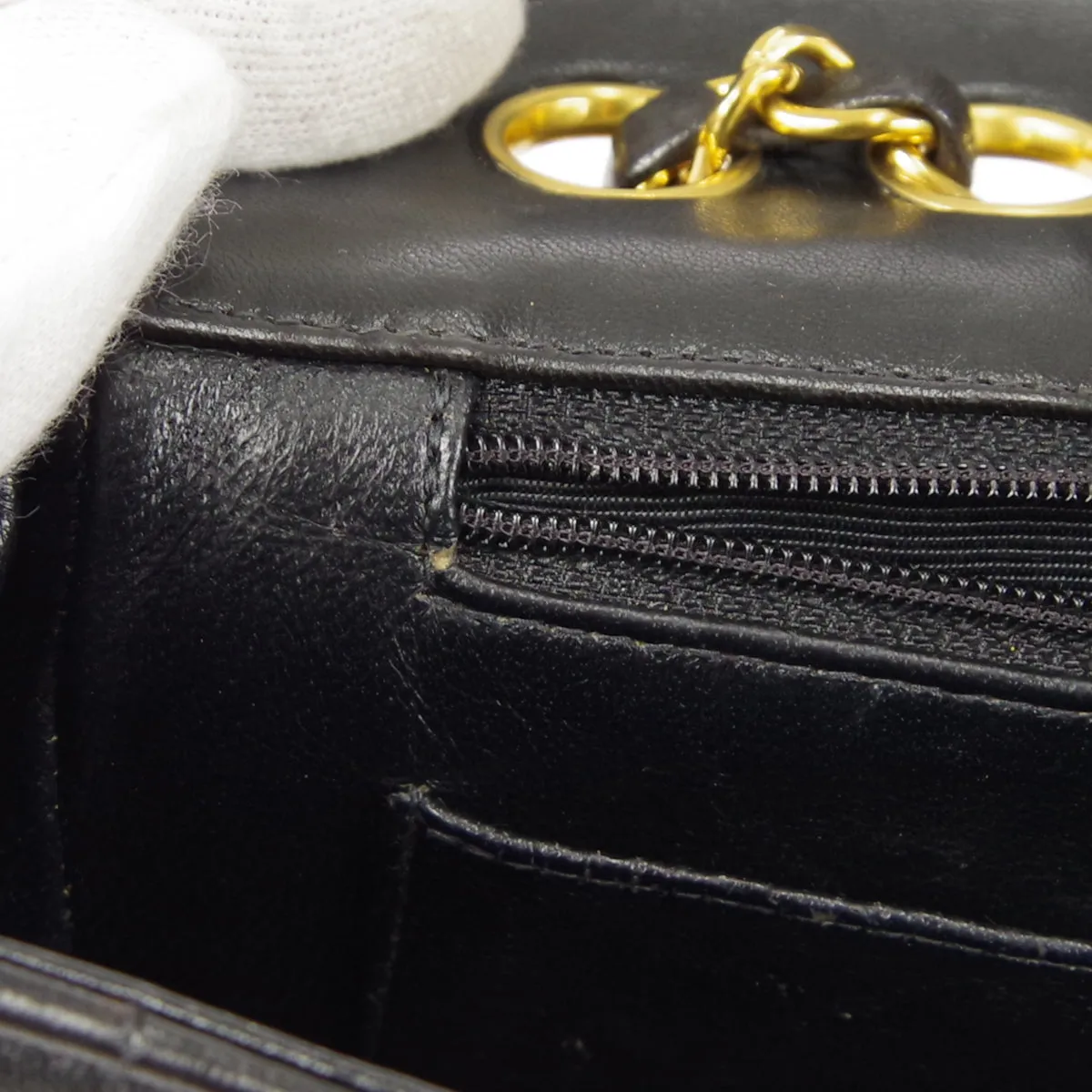 CHANEL Classic Flap Double Chain Shoulder Bag Black Lambskin