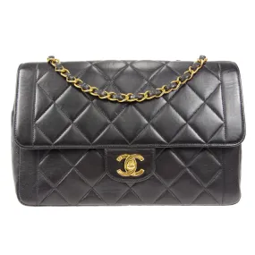 CHANEL Classic Flap Double Chain Shoulder Bag Black Lambskin