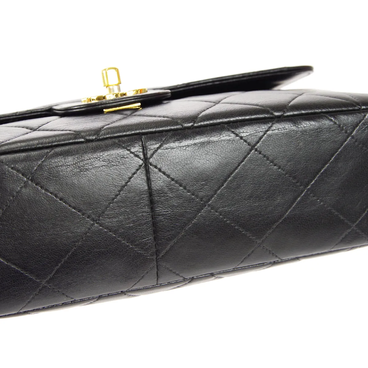 CHANEL Classic Flap Double Chain Shoulder Bag Black Lambskin