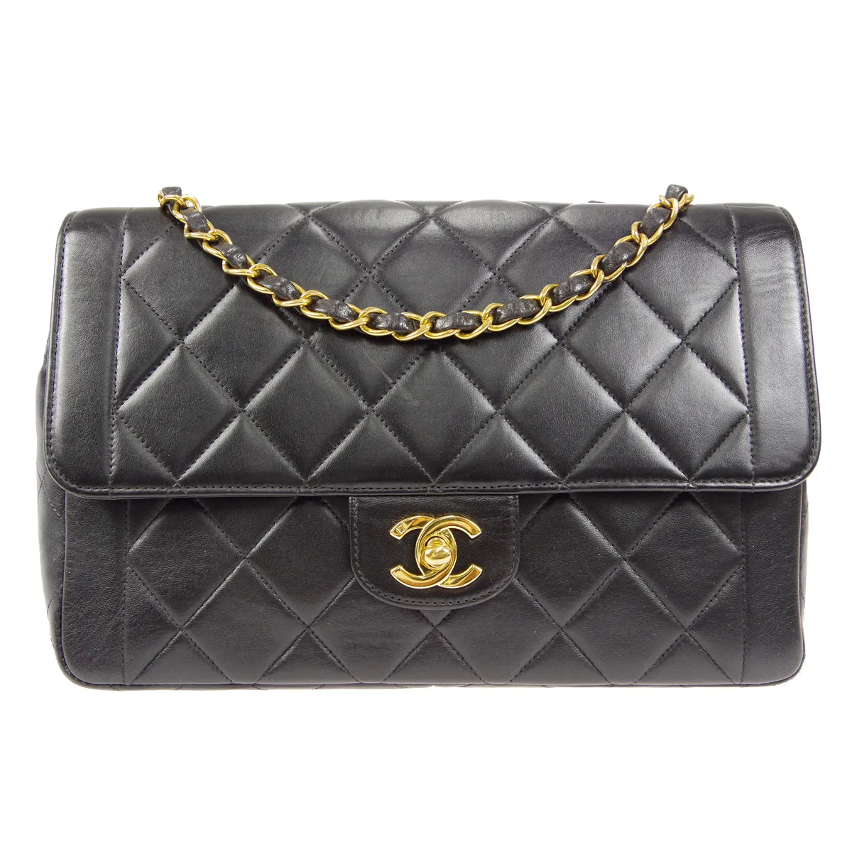 CHANEL Classic Flap Double Chain Shoulder Bag Black Lambskin