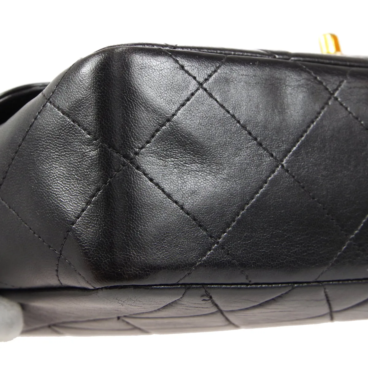 CHANEL Classic Flap Double Chain Shoulder Bag Black Lambskin