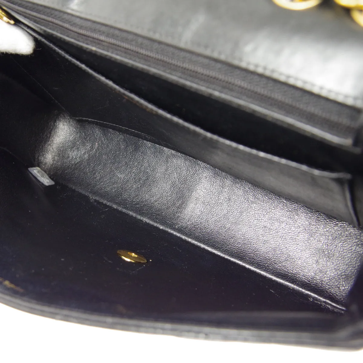 CHANEL Classic Flap Double Chain Shoulder Bag Black Lambskin
