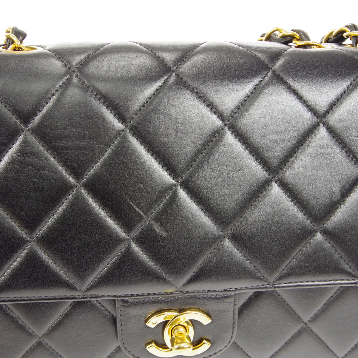 CHANEL Classic Flap Double Chain Shoulder Bag Black Lambskin
