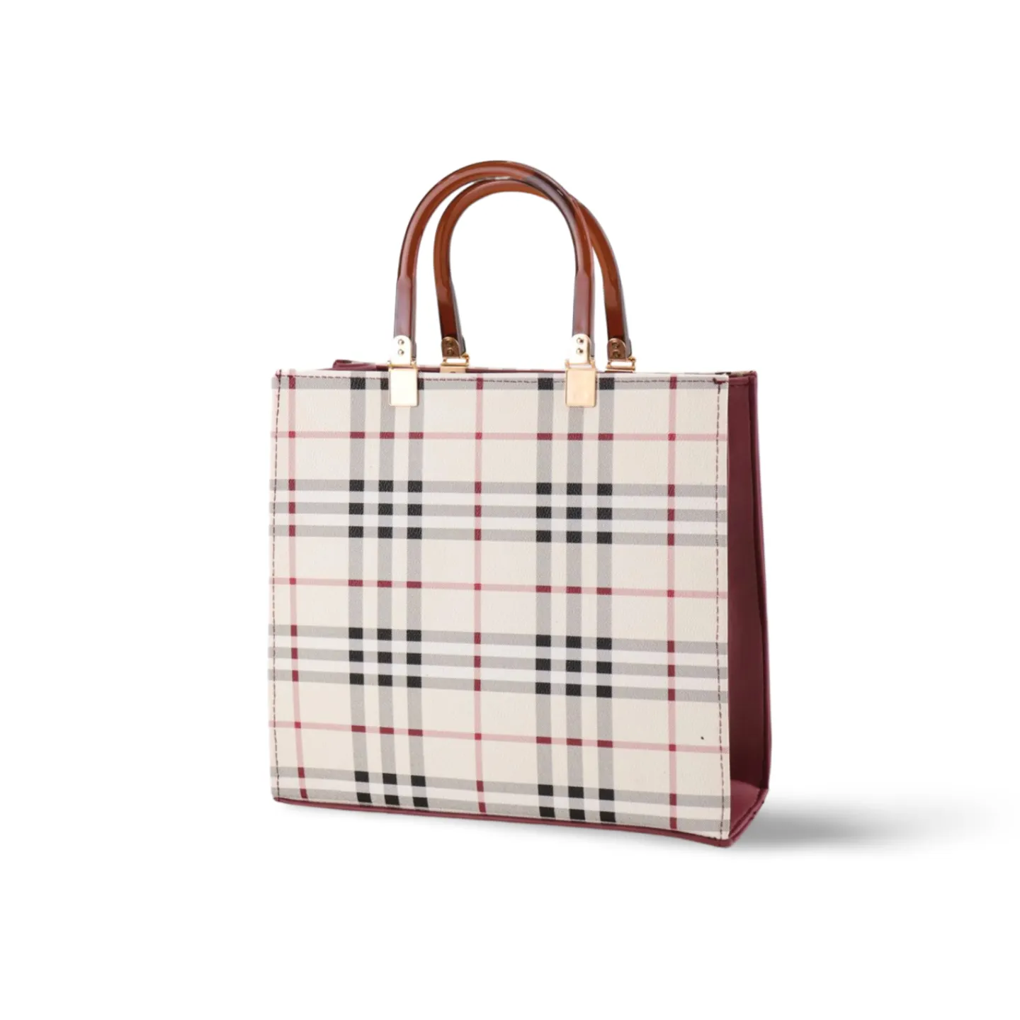 Classic Checked Tote Bag with Detachable Strap