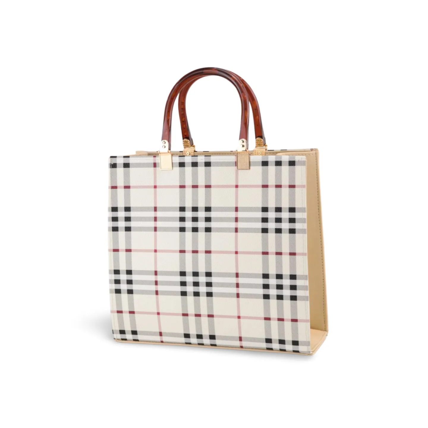 Classic Checked Tote Bag with Detachable Strap