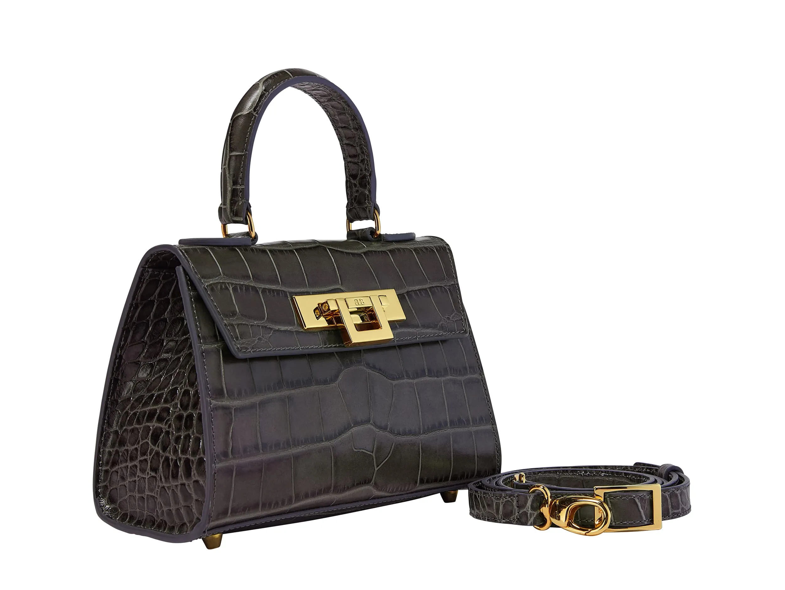 Fonteyn Mignon Orinoco 'Croc' Print Calf Leather Handbag - Dark Grey