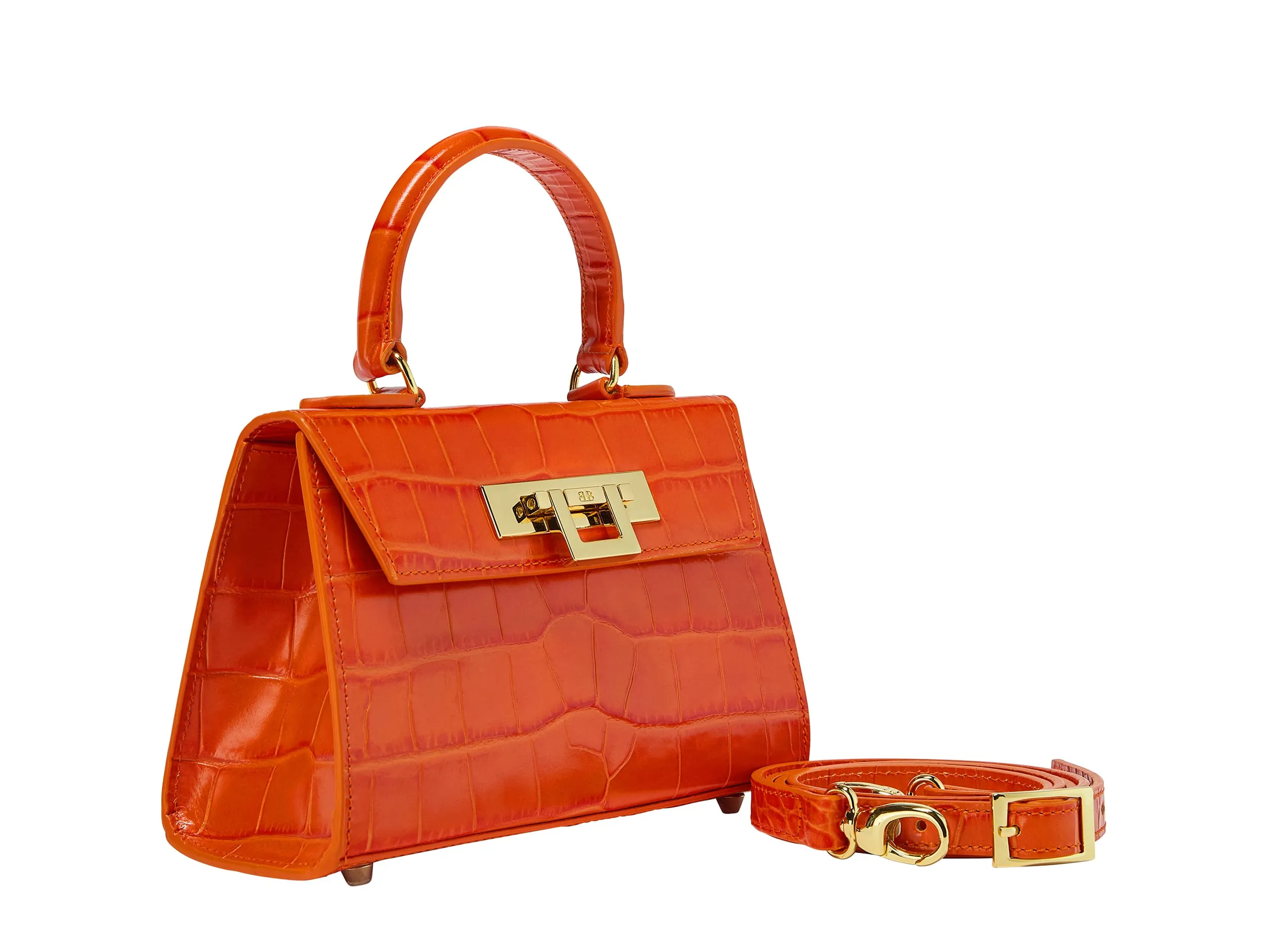 Fonteyn Mignon Orinoco 'Croc' Print Calf Leather Handbag - Orange