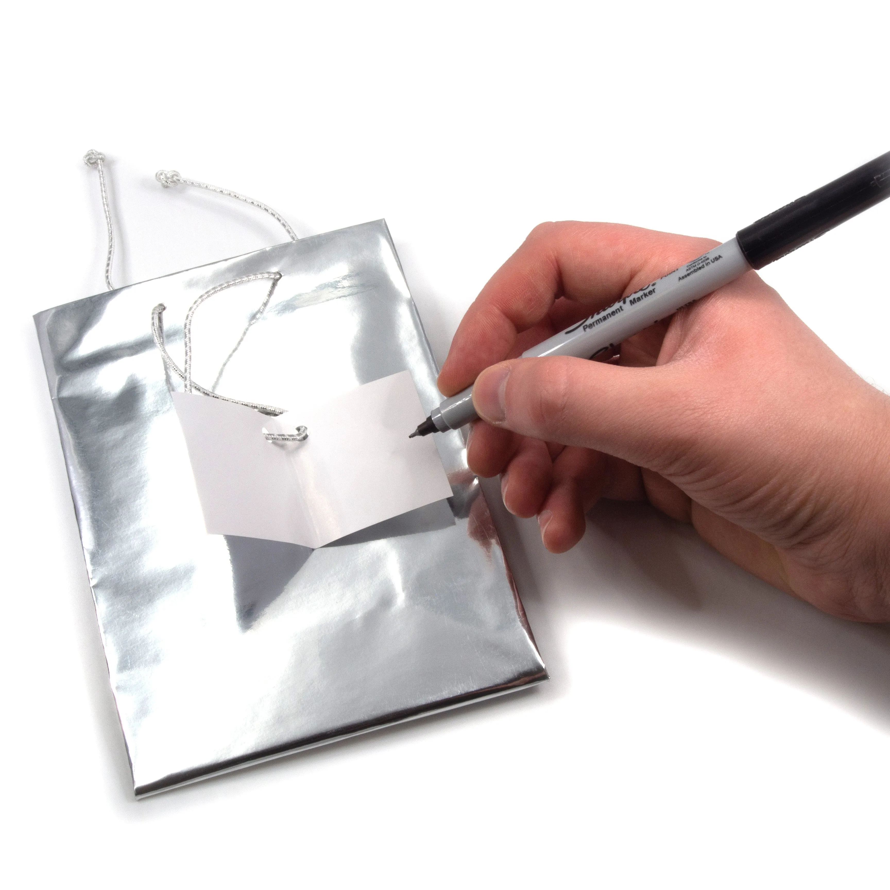 Glossy Silver Metallic Paper Tote Gift Bag