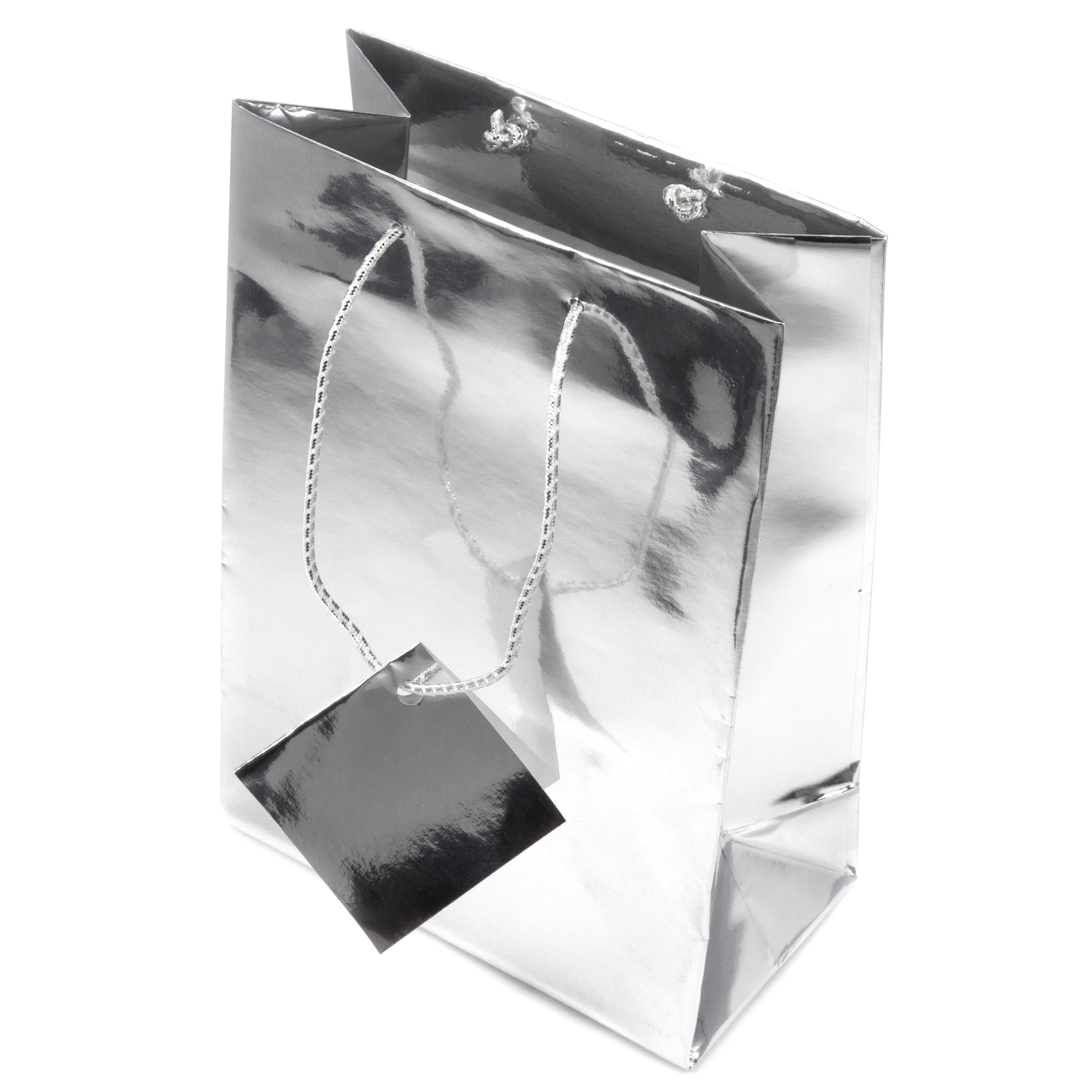 Glossy Silver Metallic Paper Tote Gift Bag