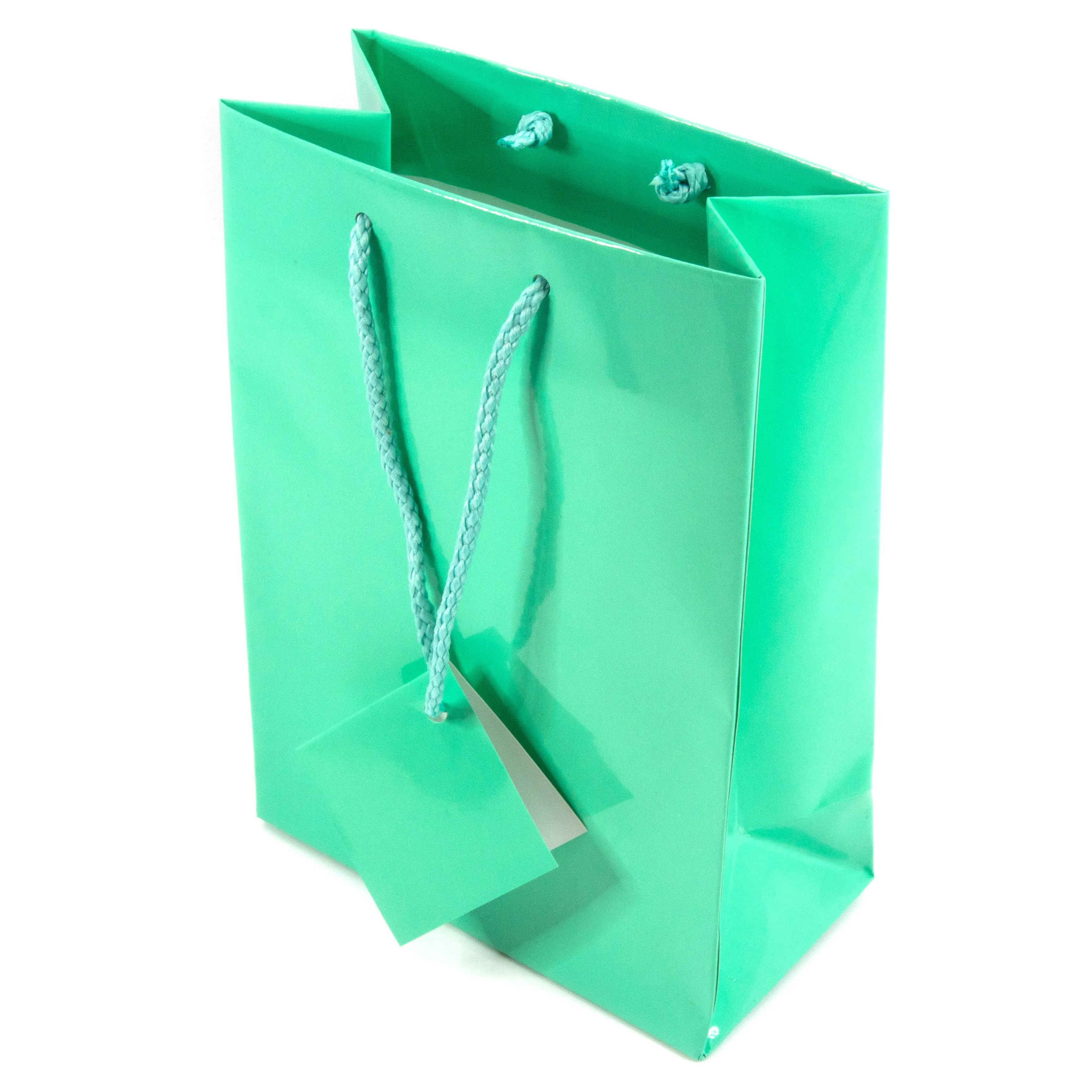Glossy Teal Paper Tote Gift Bags