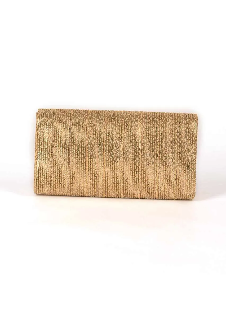 Gold Clutch With Chain And Thread Embellishment Online - Kalki Fashion