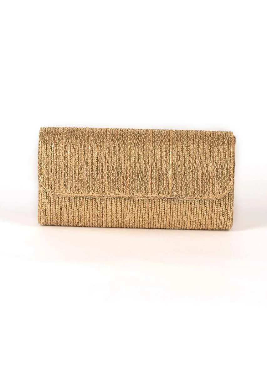 Gold Clutch With Chain And Thread Embellishment Online - Kalki Fashion