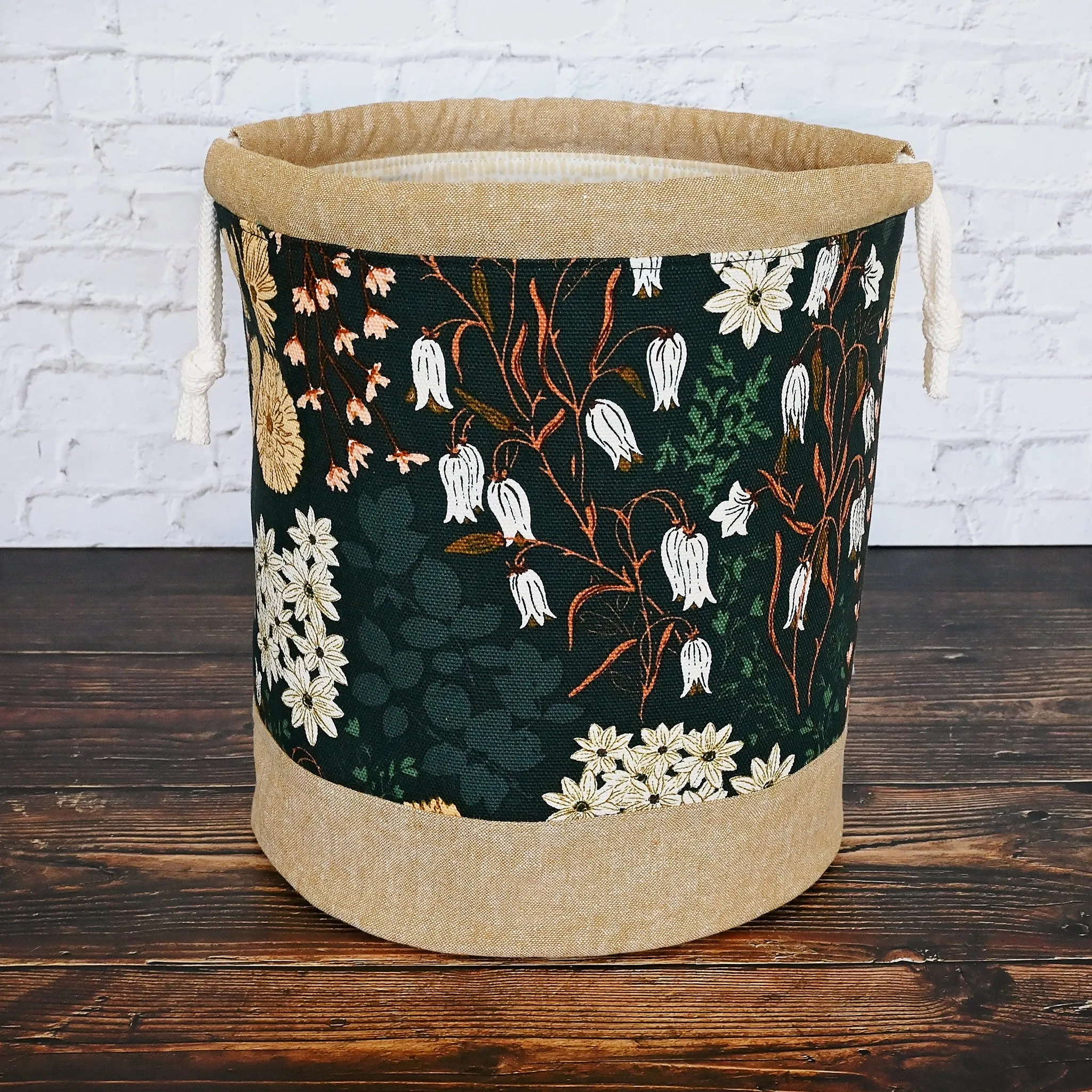 Green Floral Canvas Bucket Bag
