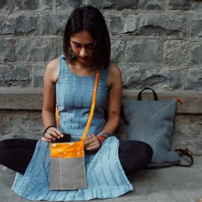 Grey Jute Ikat Backpack with Hand Embroidery, Ikat Crossbody bag Combo