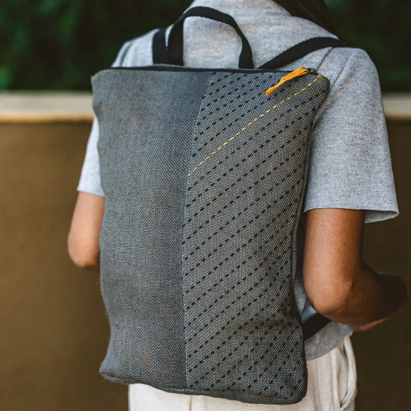 Jute Ikat Backpack with Hand Embroidery