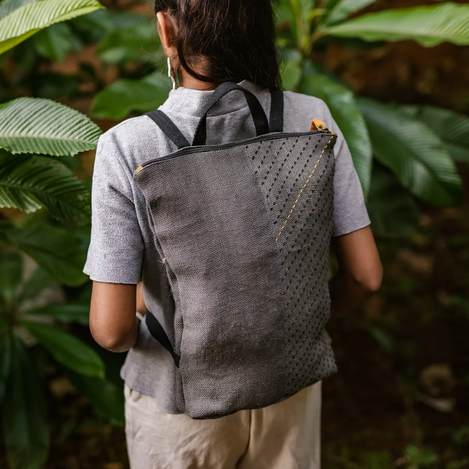 Jute Ikat Backpack with Hand Embroidery
