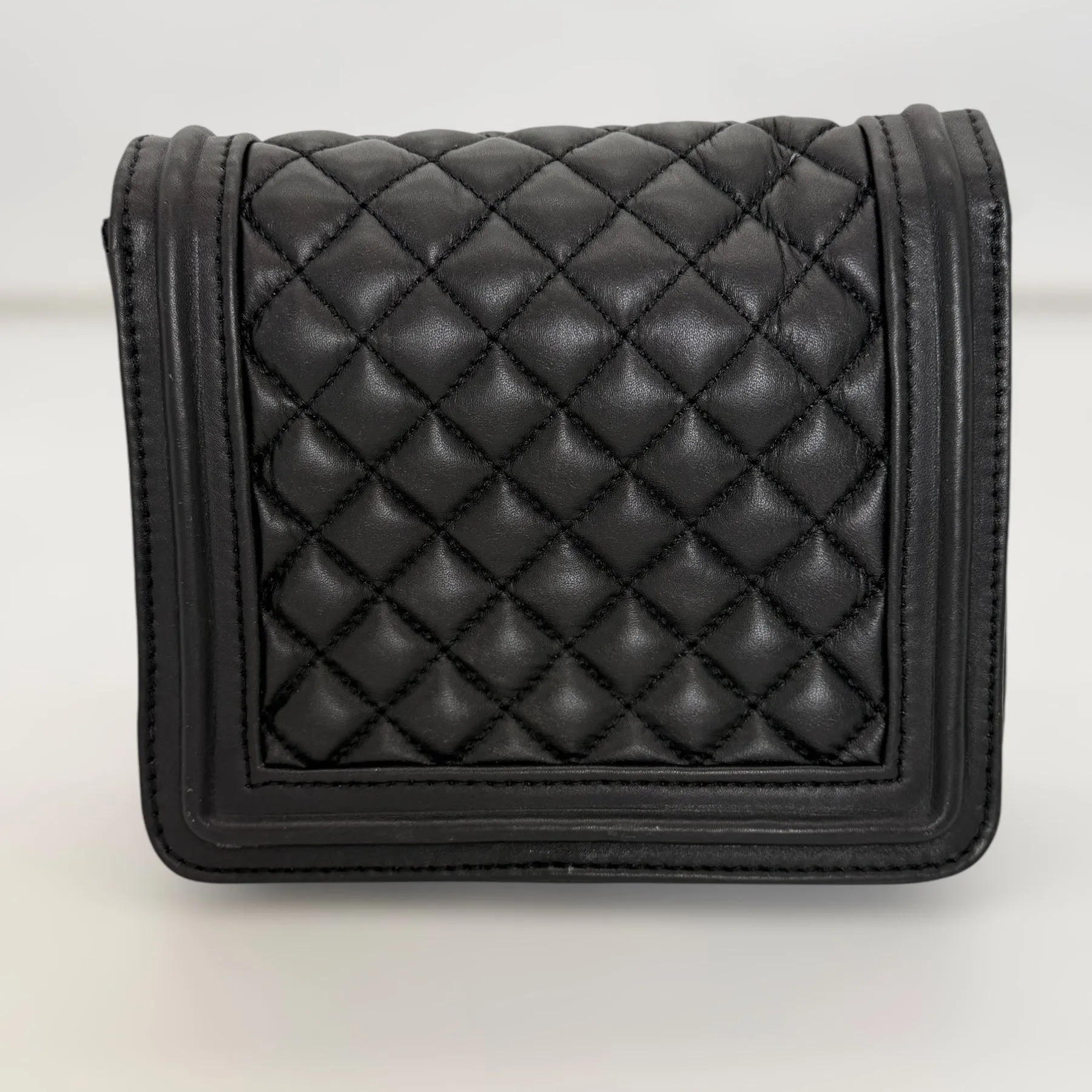 MINI Black Rose Quilted Leather Hand-Tooled Accented Purse with Chain Strap