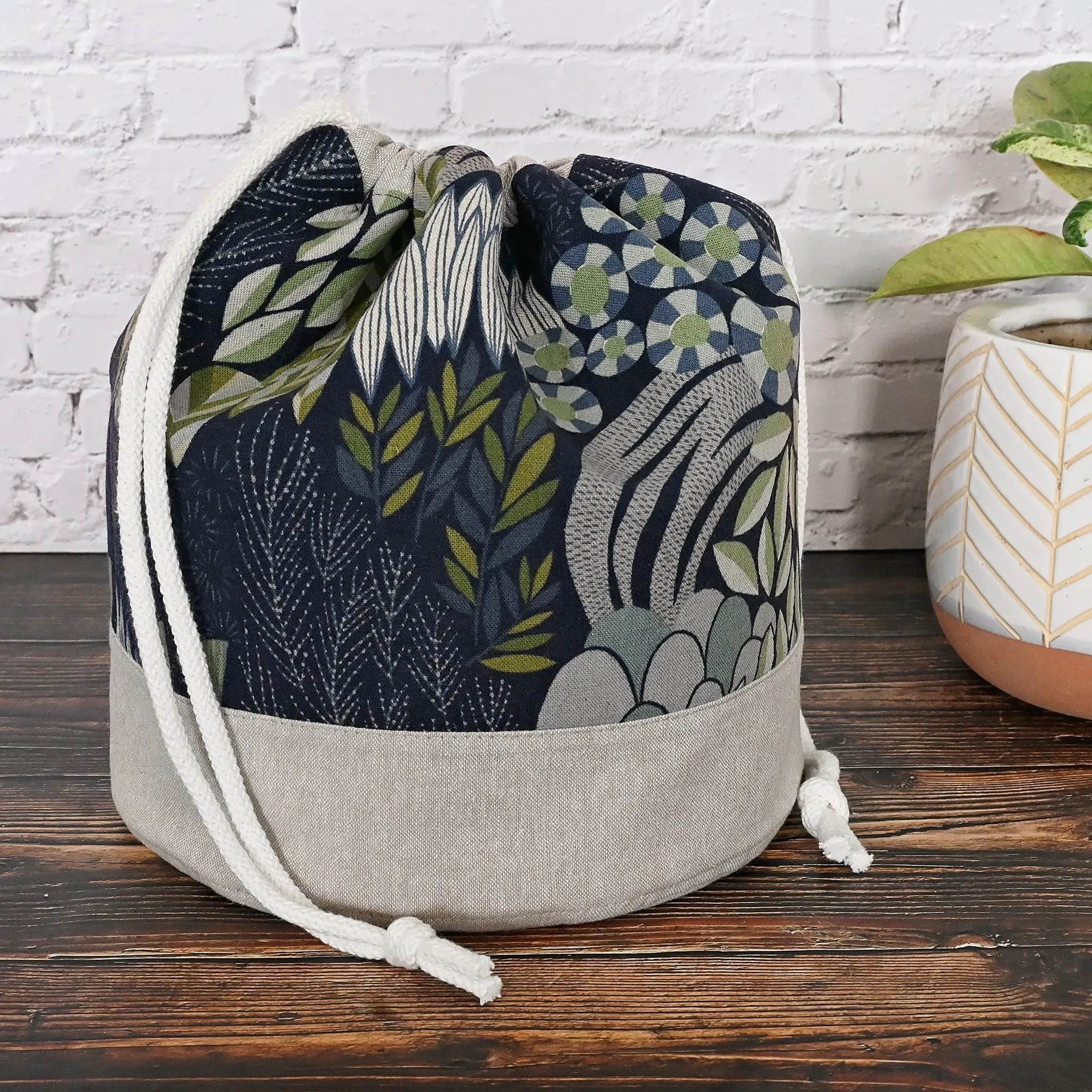 Navy and Grey Canvas Bucket Bag