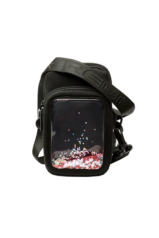 Floating Glitter Black Rebel Phone Case Crossbody with Neoprene - Enhanced E-commerce Product Title