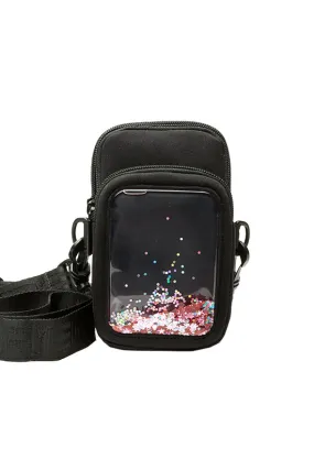 Floating Glitter Black Rebel Phone Case Crossbody with Neoprene - Enhanced E-commerce Product Title