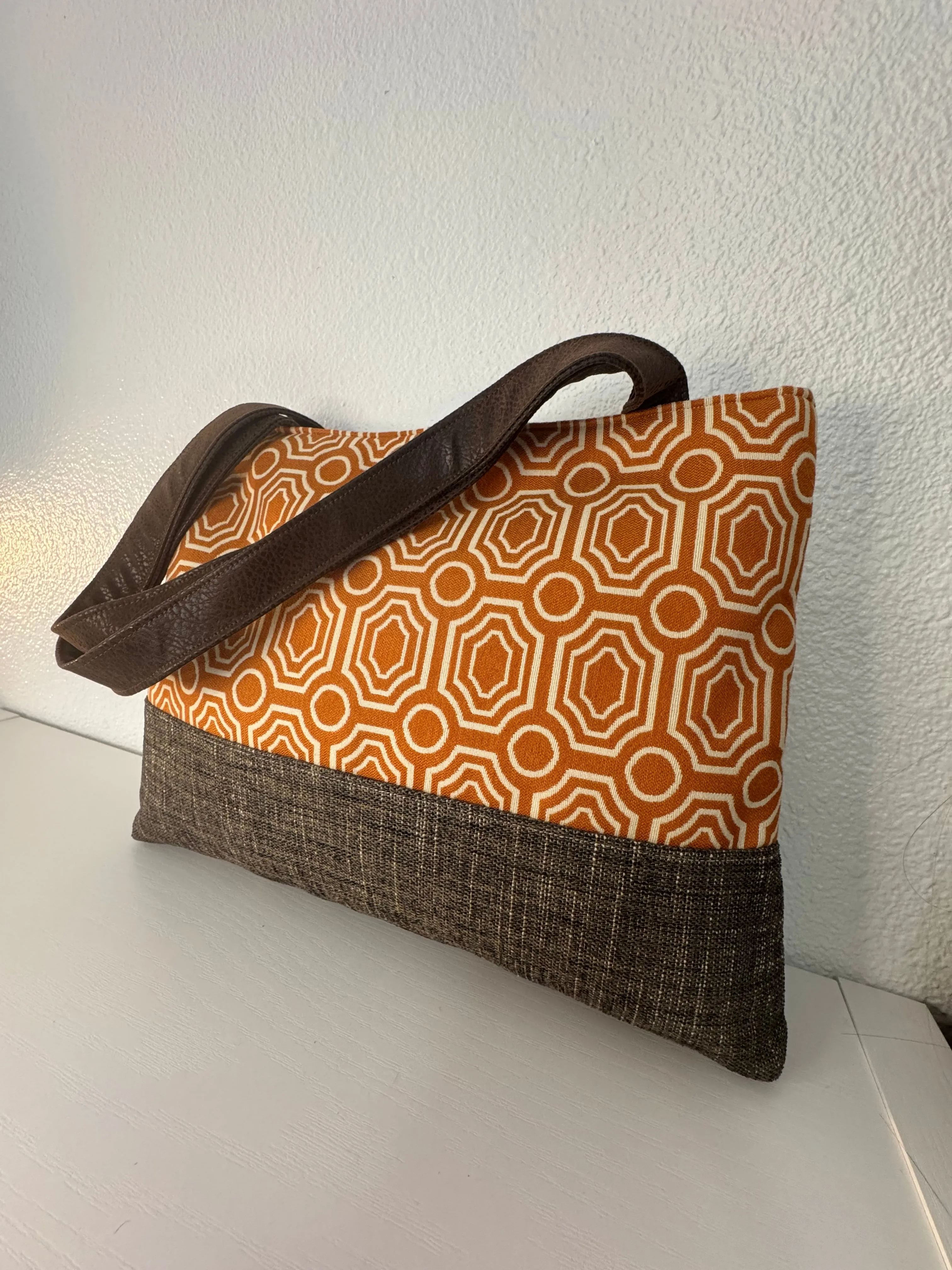Orange and Cream Tapestry Tote Bag, Handbag, Purse
