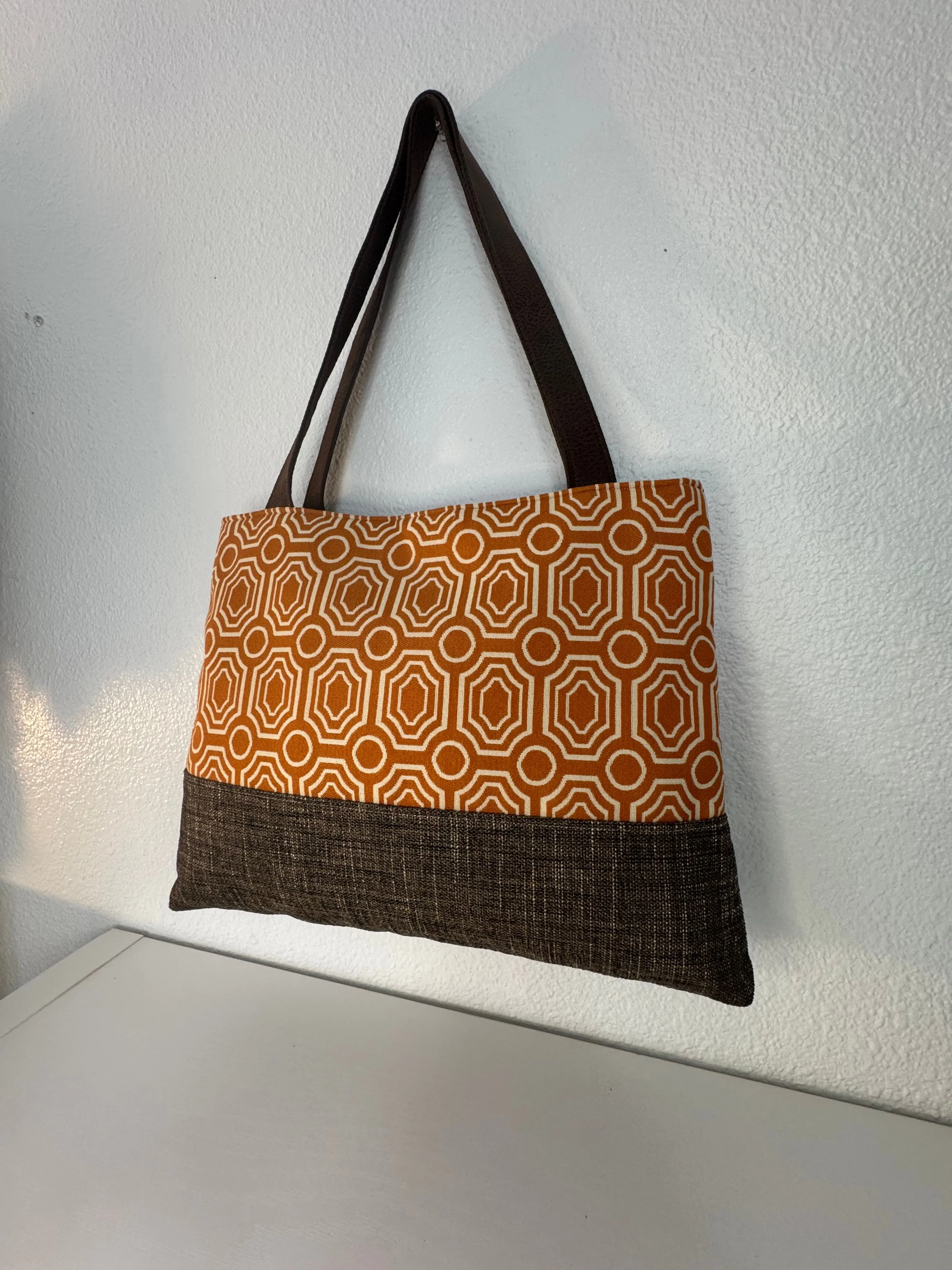 Orange and Cream Tapestry Tote Bag, Handbag, Purse