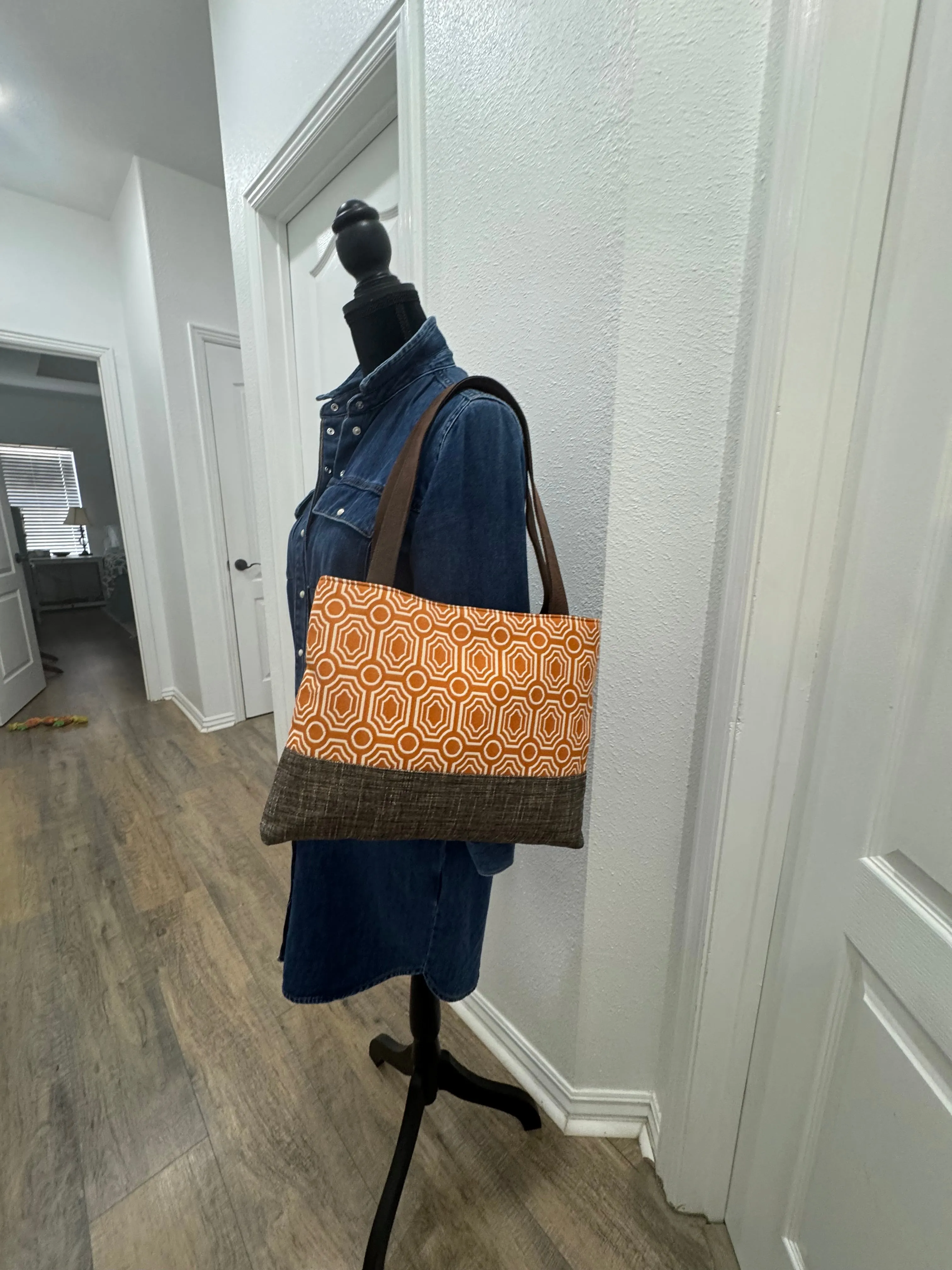 Orange and Cream Tapestry Tote Bag, Handbag, Purse