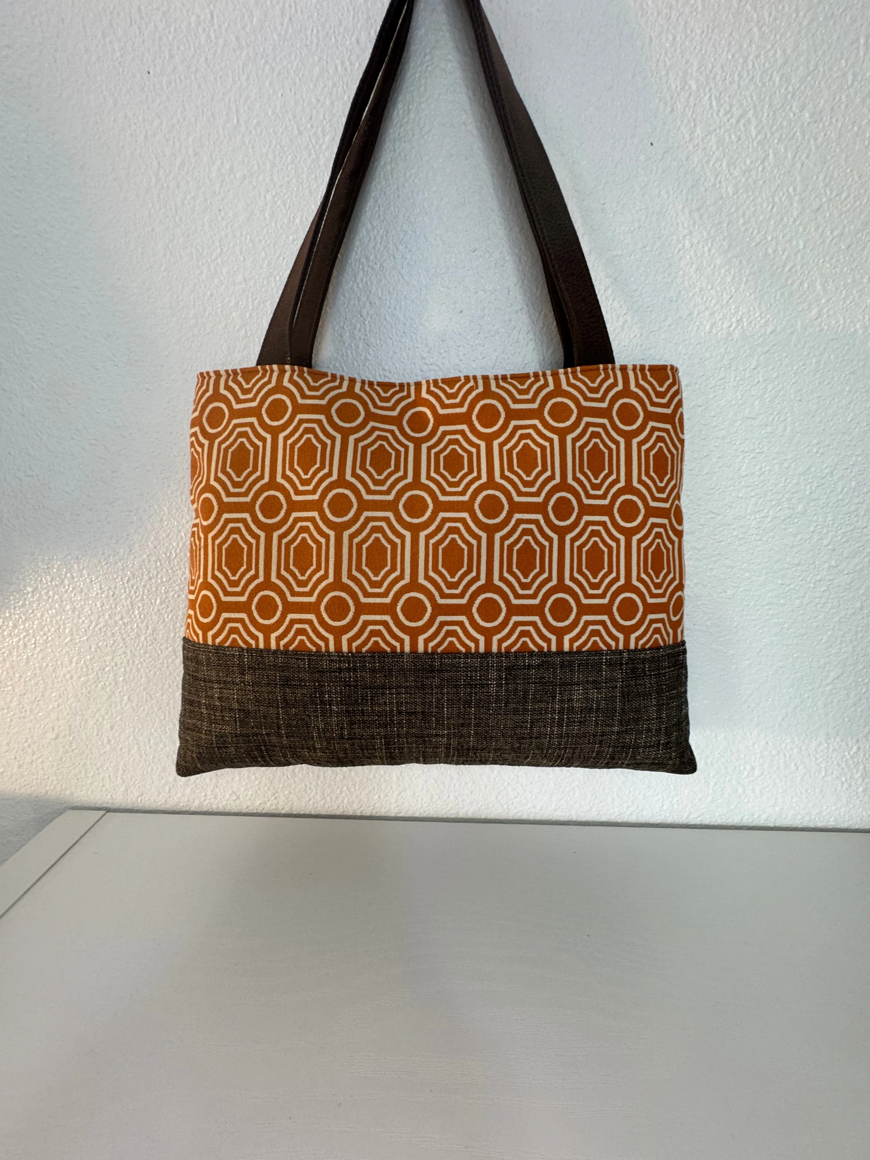 Orange and Cream Tapestry Tote Bag, Handbag, Purse